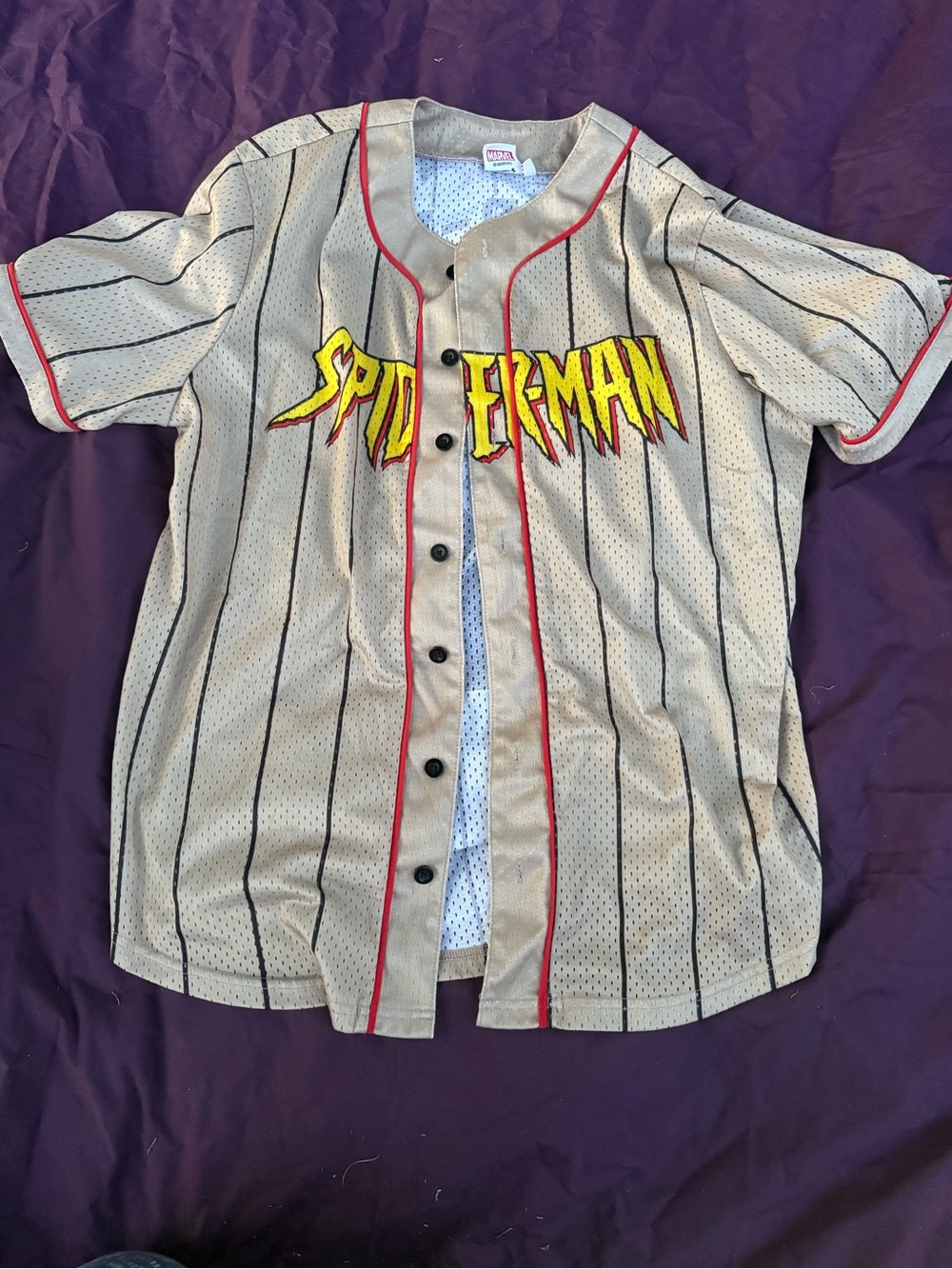 Marvel Spider-Man Baseball Jersey in Tan with Red Trim